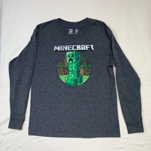 Minecraft Shirt Boys Medium 10-12 Gray Long Sleeve Top Video Game Cartoon Winter